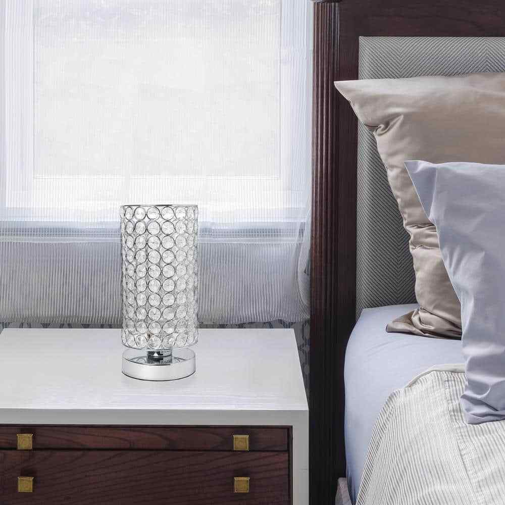 Elegant Designs 10.75 in. Chrome Elipse Crystal Cylindrical Uplight Table Lamp