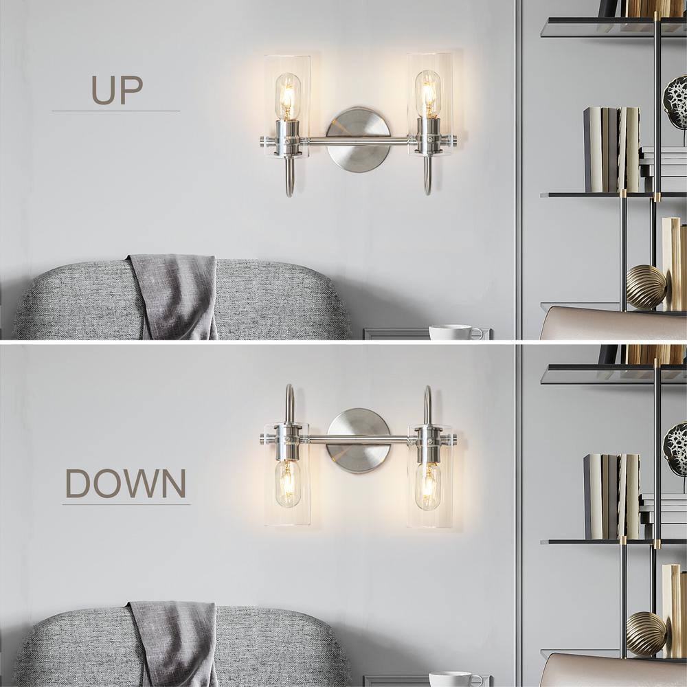 EDISLIVE Paquette 14 in. 2-Light Satin Nickel Modern Vanity Light Fixture