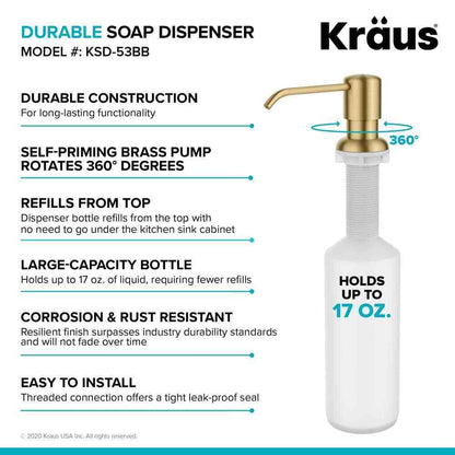 KRAUS Boden Kitchen Soap and Lotion Dispenser in Brushed Brass KSD-53BB