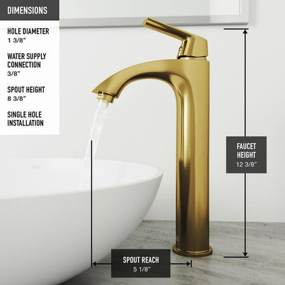 VIGO Linus Single Handle Single-Hole Bathroom Vessel Faucet Matte Brushed Gold