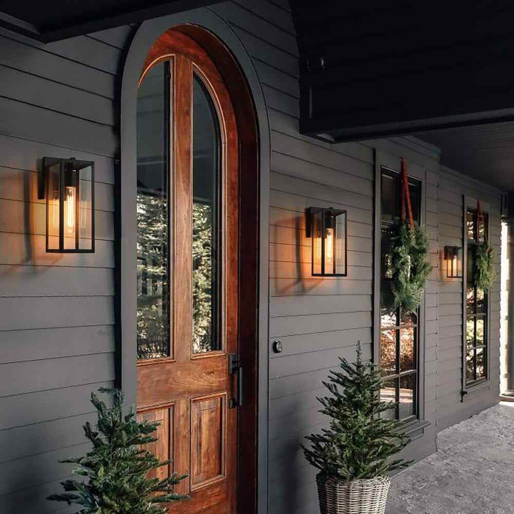 LNC Rustic Matte Black Outdoor Wall Sconce 1-Light Classic Cage Wall Lantern