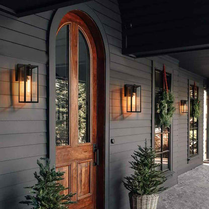 LNC Rustic Matte Black Outdoor Wall Sconce 1-Light Classic Cage Wall Lantern