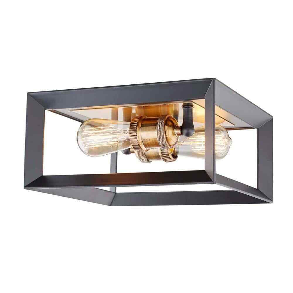 Home Decorators Walden Forge 2-Light Black Frame Flush Mount Ceiling Light