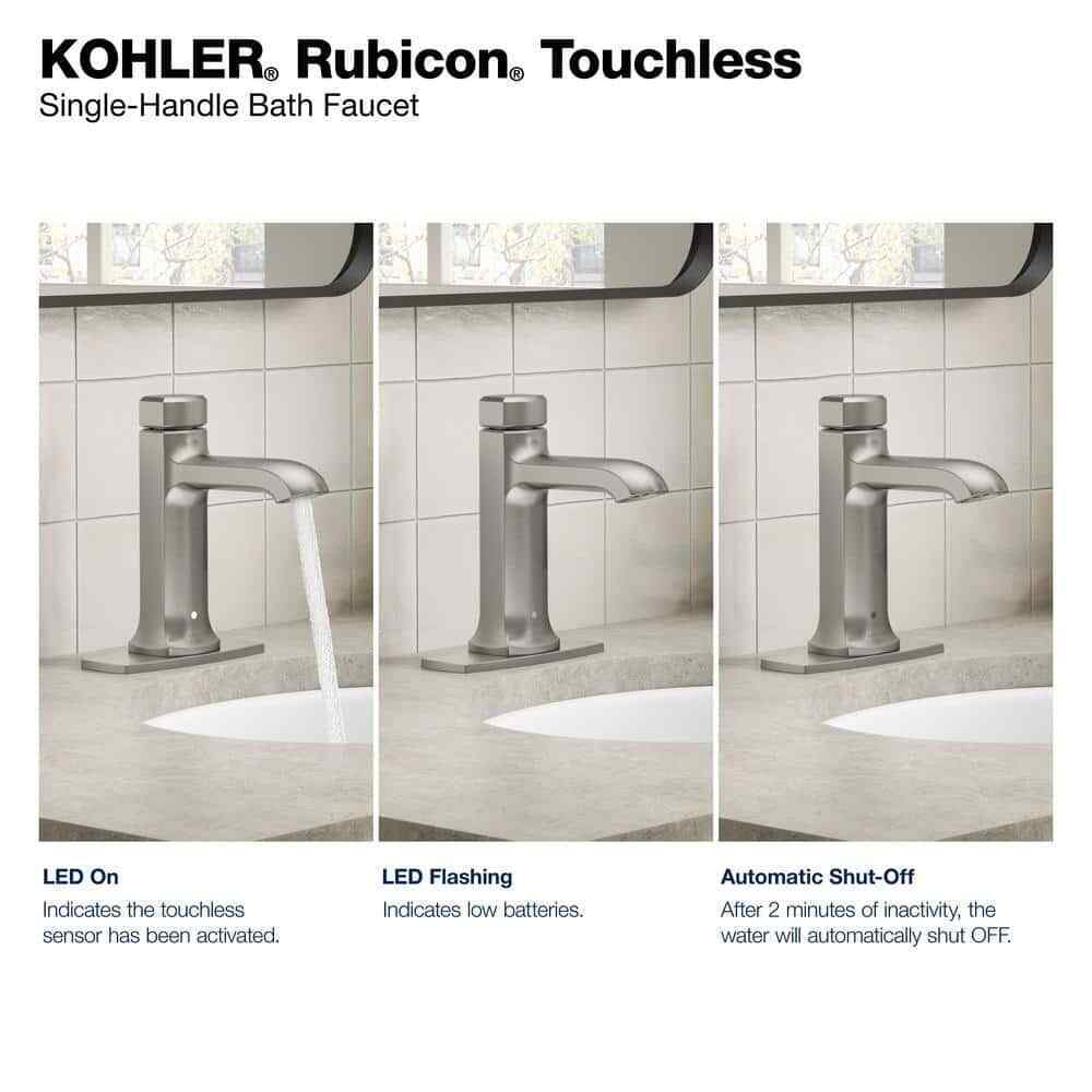 KOHLER Rubicon Powered Touchless Single Hole Bathroom Faucet in Brushed Nickel