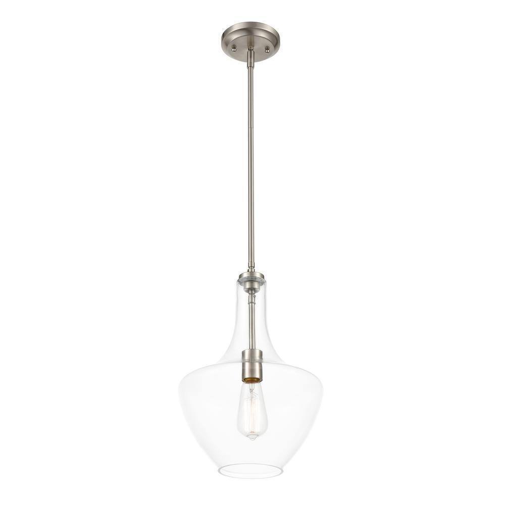 Light Society Sienna 1-Light Satin Nickel Pendant with Clear Glass Shade
