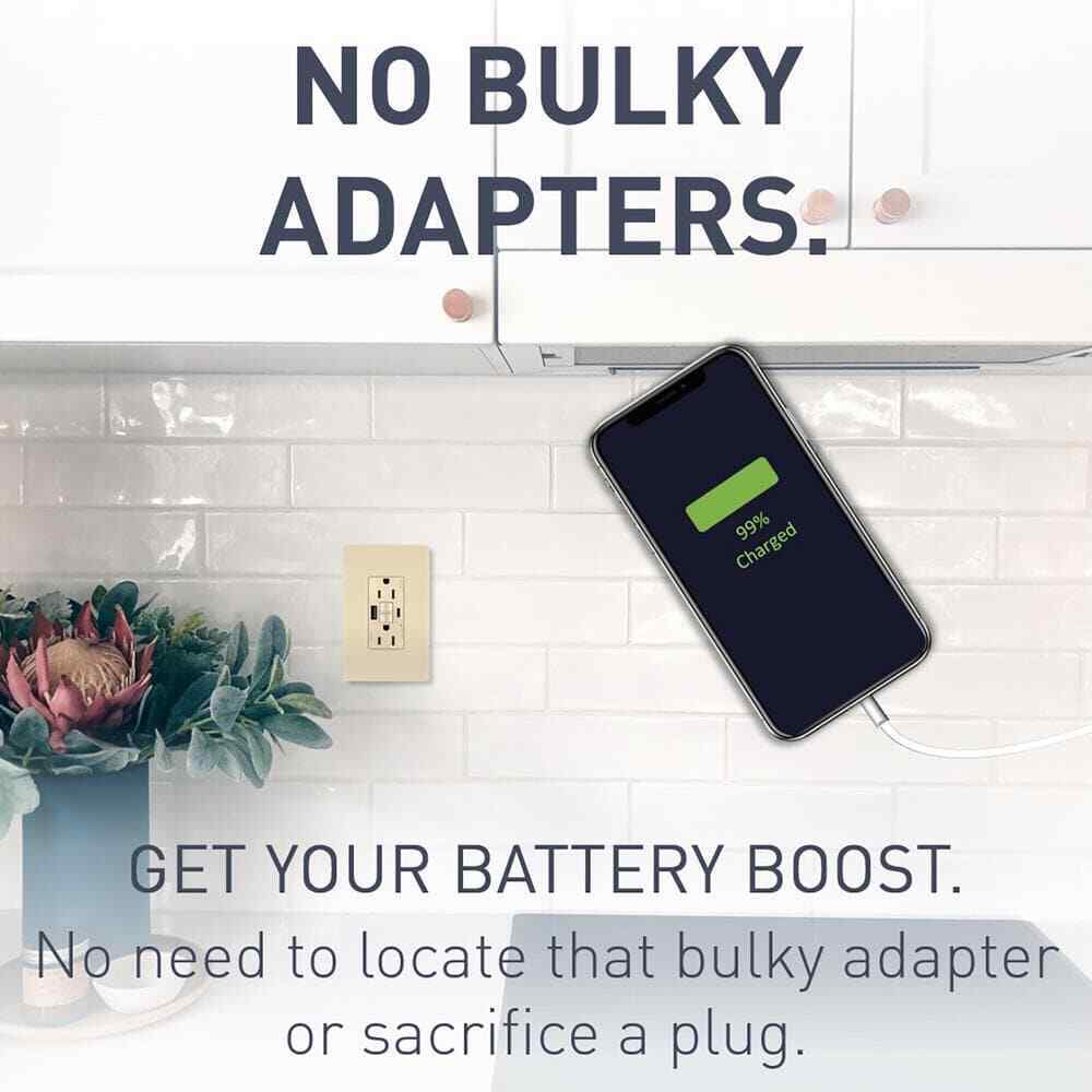 Legrand radiant 20 Amp 125-Volt Tamper Resistant GFCI Outlet Type A/C USB Ivory