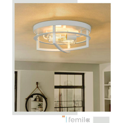 JAZAVA 13 in. 2-Light White Flush Mount Ceiling Light Fixtures HD4FW01-F WHDM