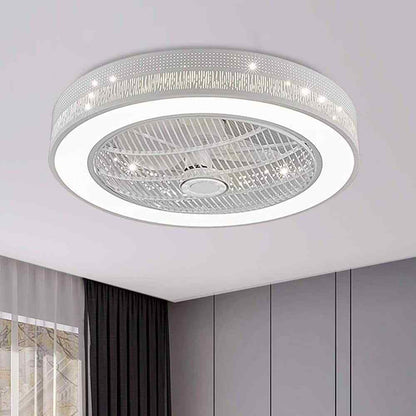 OUKANING 22 in. Modern Integrated LED White Round Semi Flush Mount Ceiling Fan