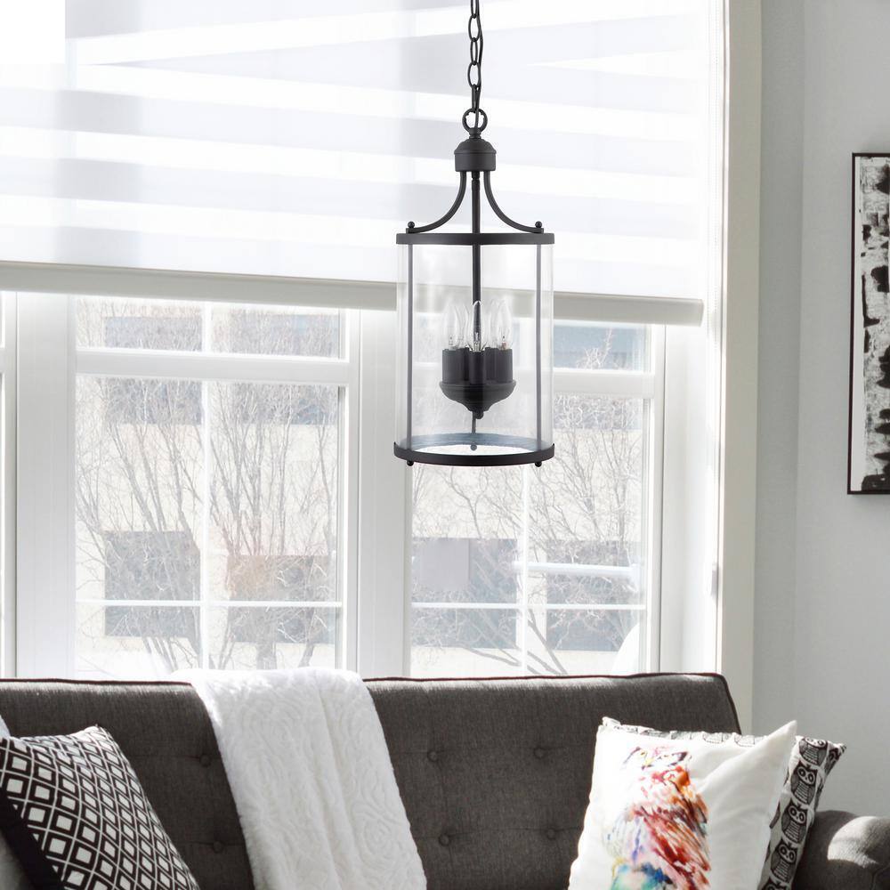 Merra 5-Light Matte Black Pendant Lamp Farmhouse Chandelier with Glass Shade