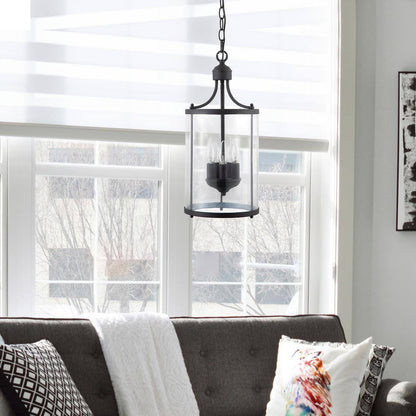 Merra 5-Light Matte Black Pendant Lamp Farmhouse Chandelier with Glass Shade