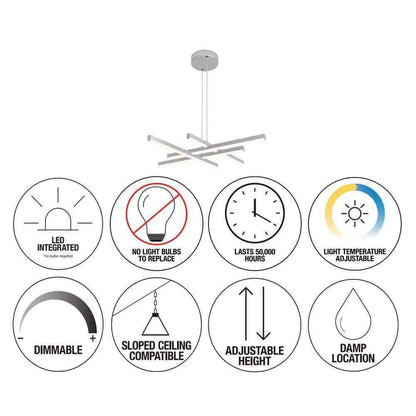 Artika Grid 30-Watt 1 Light Chrome Modern 3 CCT Integrated LED Pendant Fixture
