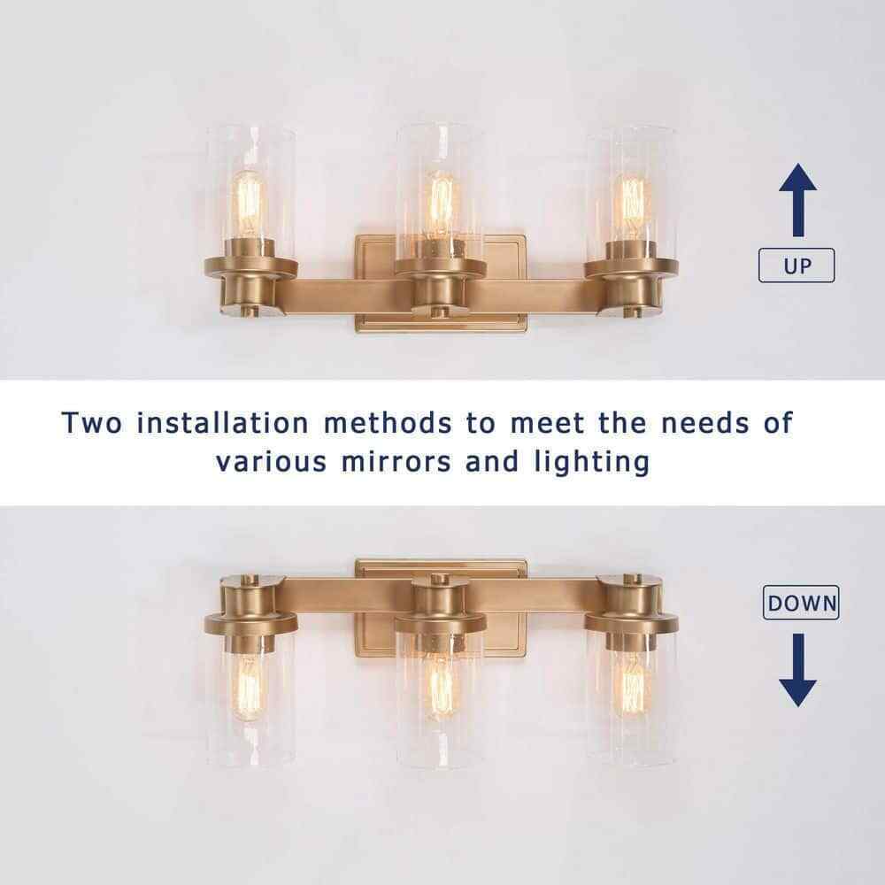 LNC Modern Industrial 3-Light Dark Gold Bathroom Vanity Light