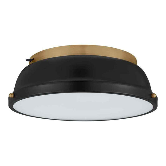 Hampton Bay Taspen 14 in. Black and Antique Brass LED Flush Mount Ceiling Light