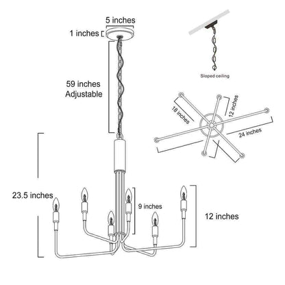 LALUZ Modern Black Candlestick Oblong Farmhouse Irregular Pendant, 6 Light
