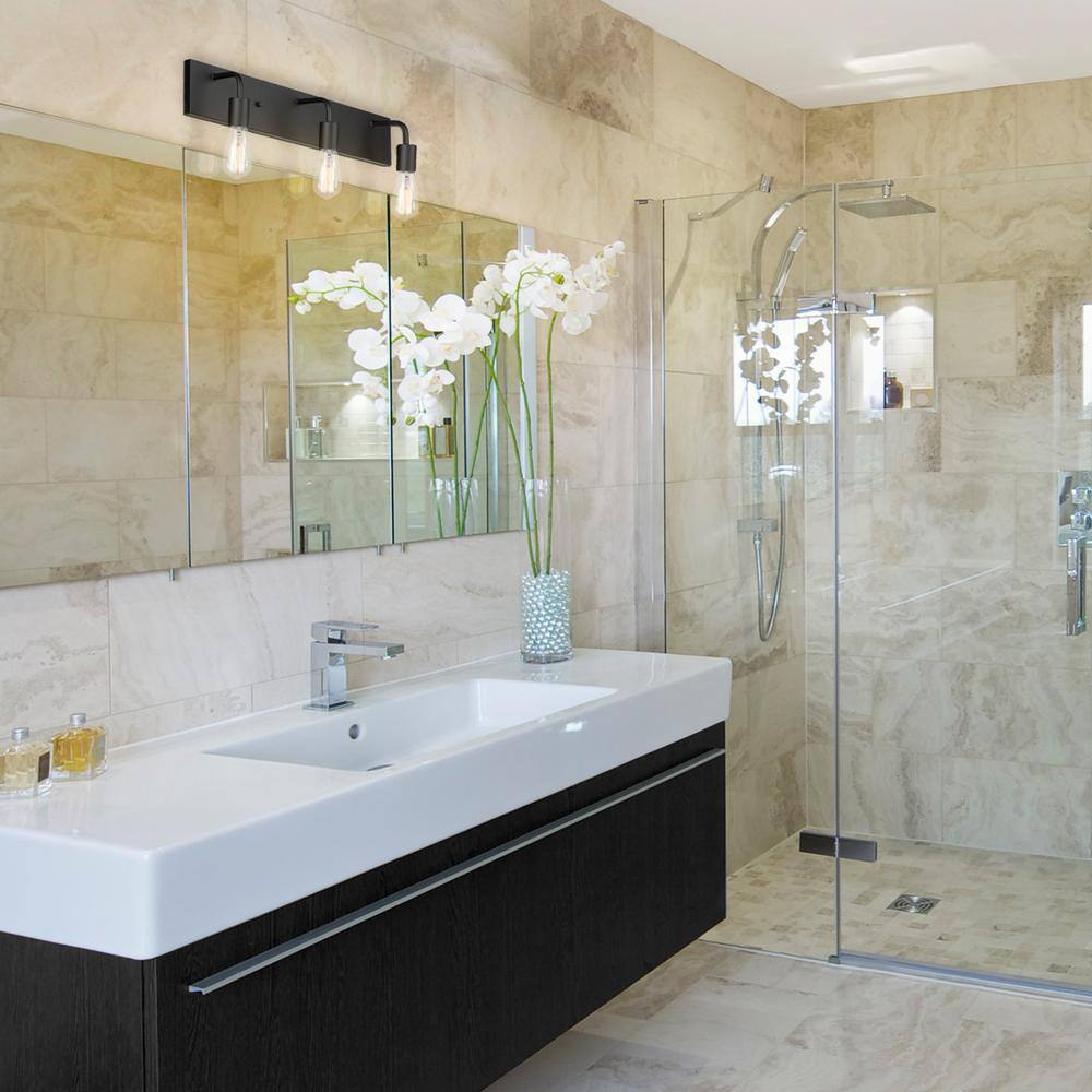 Hampton Bay Northvale 24 in. 3-Light Matte Black and Brass Bathroom Vanity Light