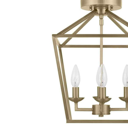 Home Decorators Weyburn 16.5 in. 4-Light Brushed Brass Lantern Semi-Flush Mount