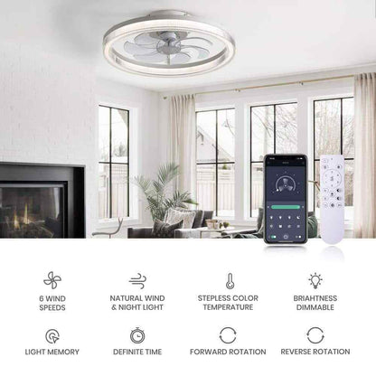 FANNEHONNE 20 in. LED Indoor White Flush Mount Ceiling Fan w/ Light and Remote