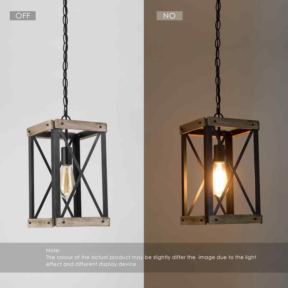 LNC Black Rustic Wood Cage Pendant Light