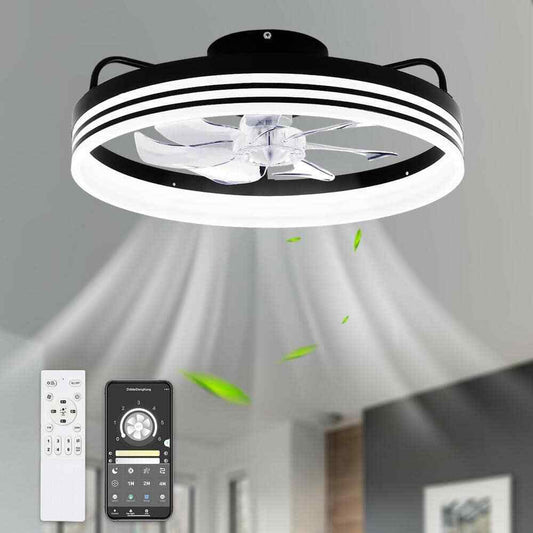 Bella Depot LED Indoor Flush Mount Black Ceiling Fan  Dimmable Light Remote App