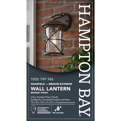 Hampton Bay Wakefield 13.5 in. 1-Light Bronze Outdoor Wall Lantern Sconce