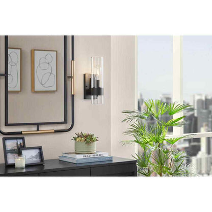 Hampton Bay Denbeck 4.5 in. W Matte Black 1-Light Sconce Clear Glass