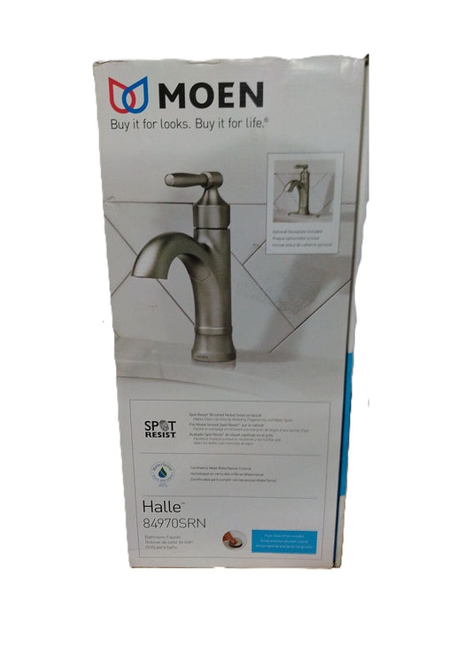 MOEN Halle Single Hole Bathroom Faucet in Spot Resist Brushed Nickel