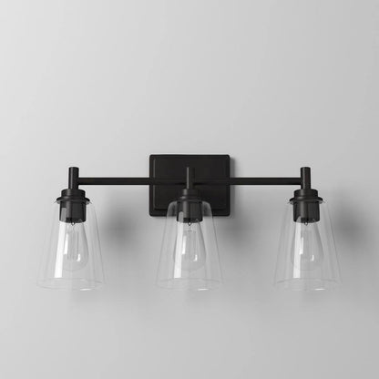 Hampton Bay Wakefield 22 in. 3-light Matte Black Vanity with Clear Glass Shades