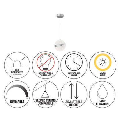 Artika Wavey Ball 20-Watt LED Chrome Modern Hanging Mini Pendant Light Fixture