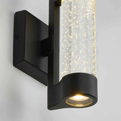 Home Decorators Ansel Black Bubble Glass LED Outdoor Light Cylinder Sconce
