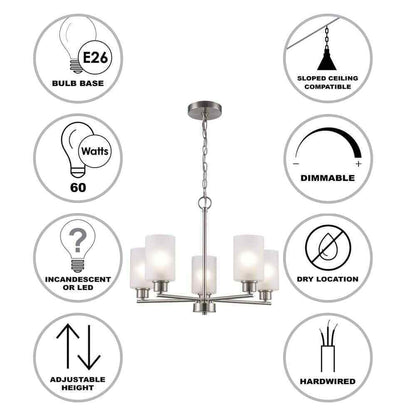 Monteaux Lighting Heath 5-Light Brushed Nickel Chandelier Light Fixture