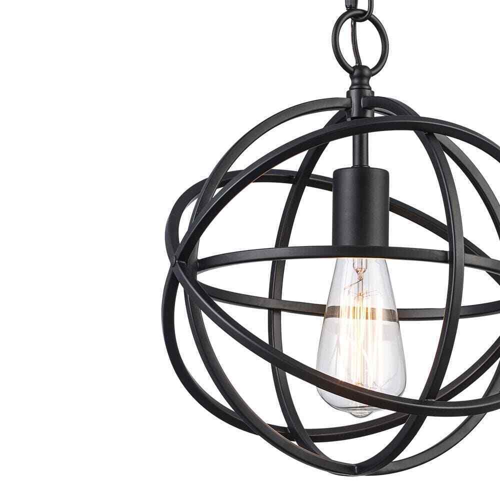 Home Decorators Collection Sarolta Sands 1-Light Black Orb Cage Pendant Light