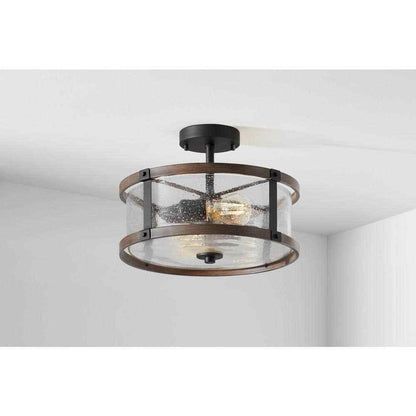 Hampton Bay Richland 2-Light Dark Bronze Semi-Flushmount Clear Seedy Glass