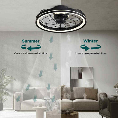 FANNEHONNE 19 in. Indoor Black Low Profile Ceiling Fan w/ Integrated LED Light