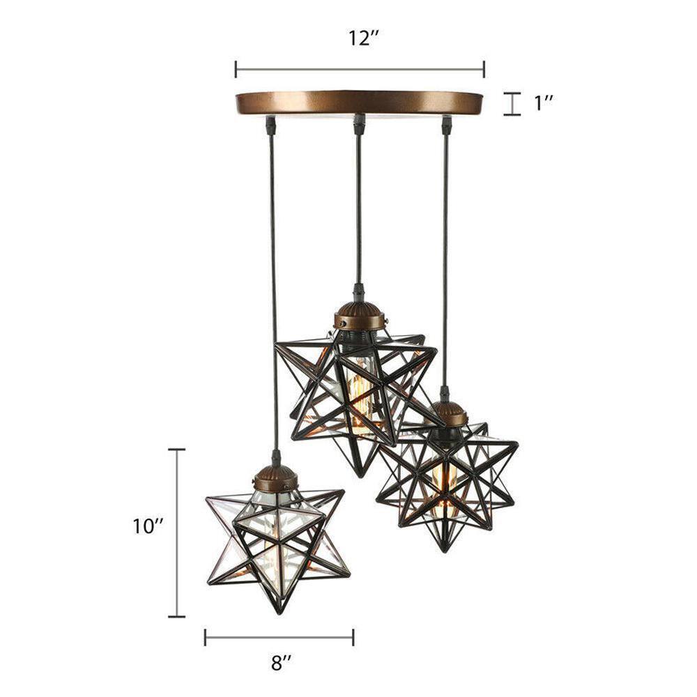 OUKANING 12 in. Brown Antique Moravian Star Pendant Light w/ Metal Glass Shade