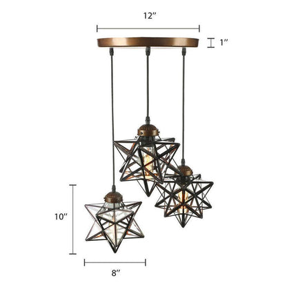 OUKANING 12 in. Brown Antique Moravian Star Pendant Light w/ Metal Glass Shade