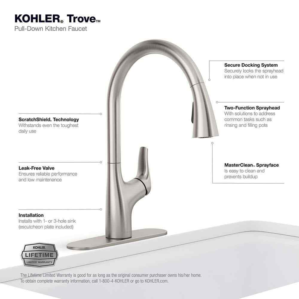 KOHLER Trove Single-Handle Pull Down Sprayer Kitchen Faucet in Vibrant Stainless
