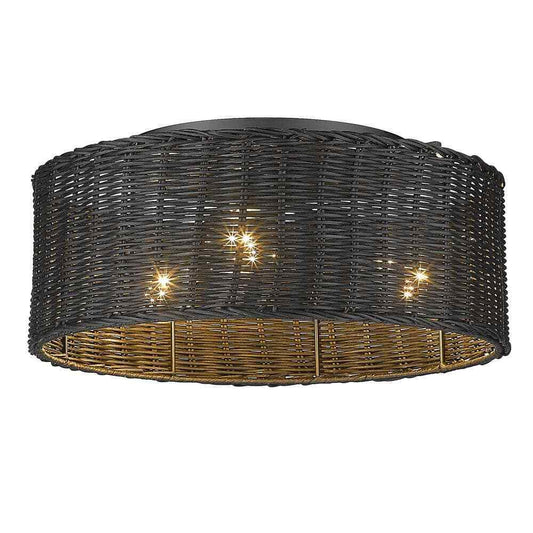 Golden Lighting Erma 3-Light Matte Black Wicker Flush Mount 1084-FM BLK-BW