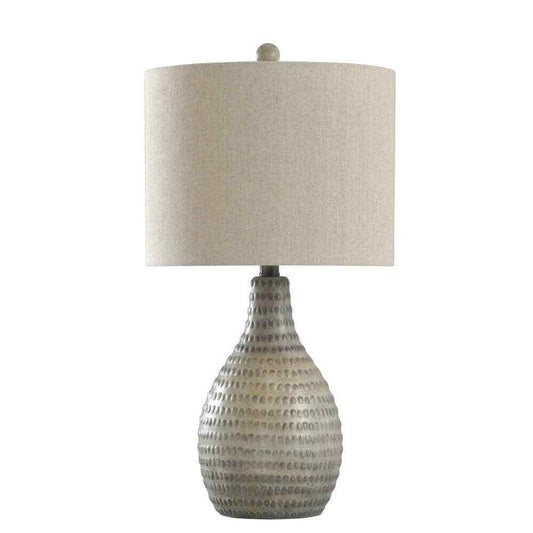 StyleCraft 25.5 in. French Oak Table Lamp with White Hardback Fabric Shade