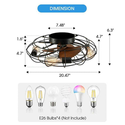 ANTOINE 20 in. 4-Light Indoor Black Wood Grain Industrial Metal Cage Ceiling Fan