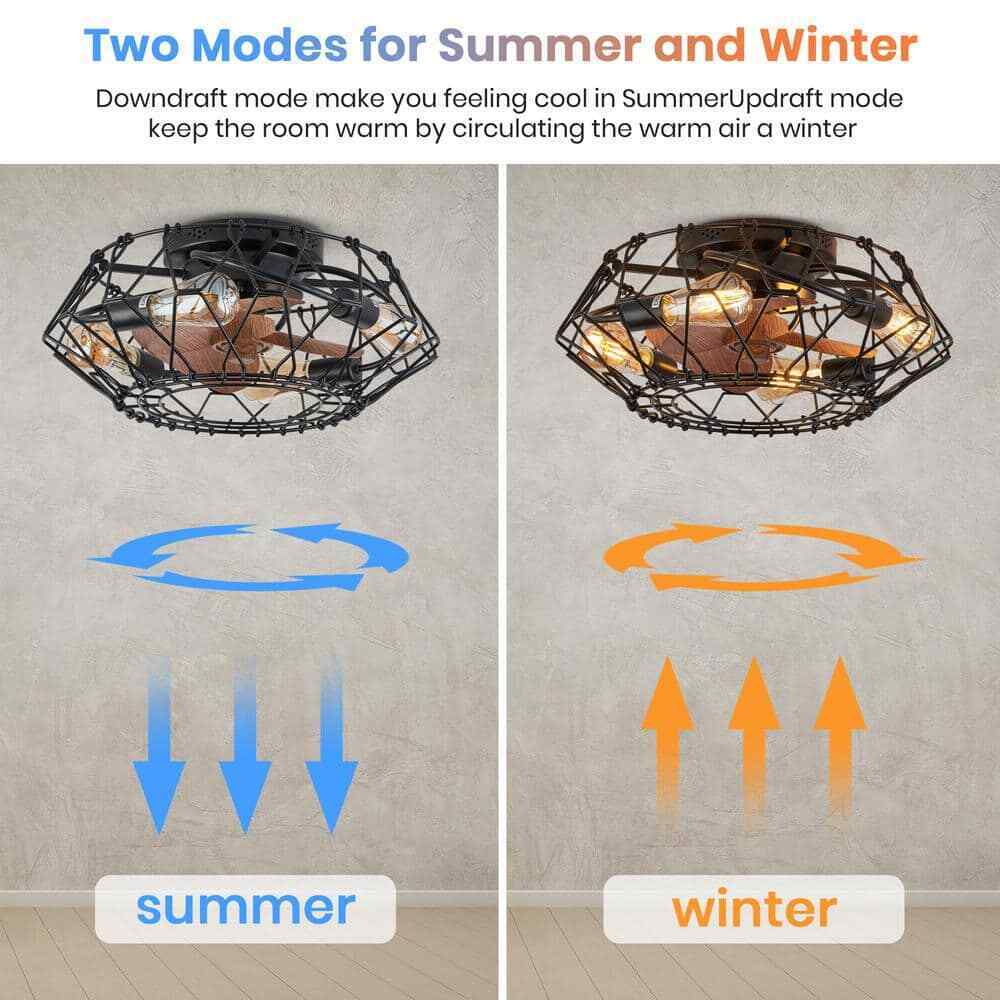ANTOINE 20 in. 4-Light Indoor Farmhouse Caged Flush Mount Ceiling Fan