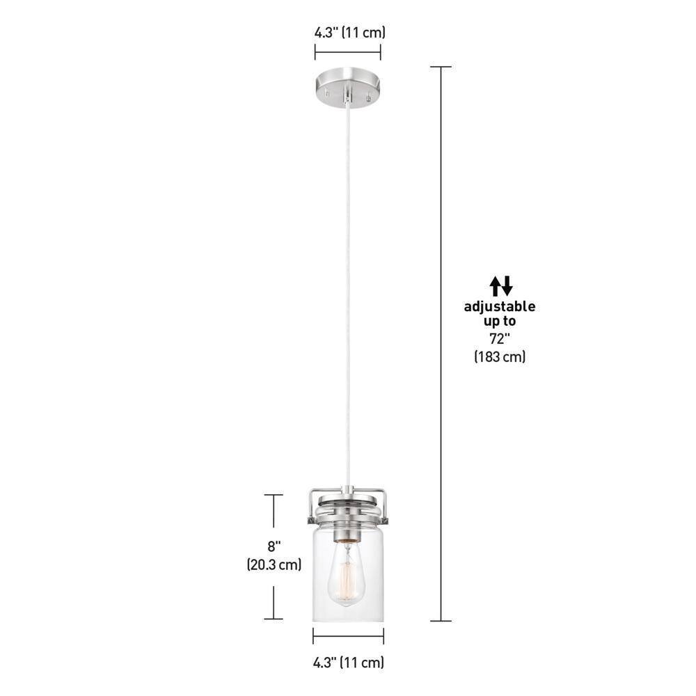 Home Decorators Collection 1-Light Mason Jar Brushed Steel Pendant 60438