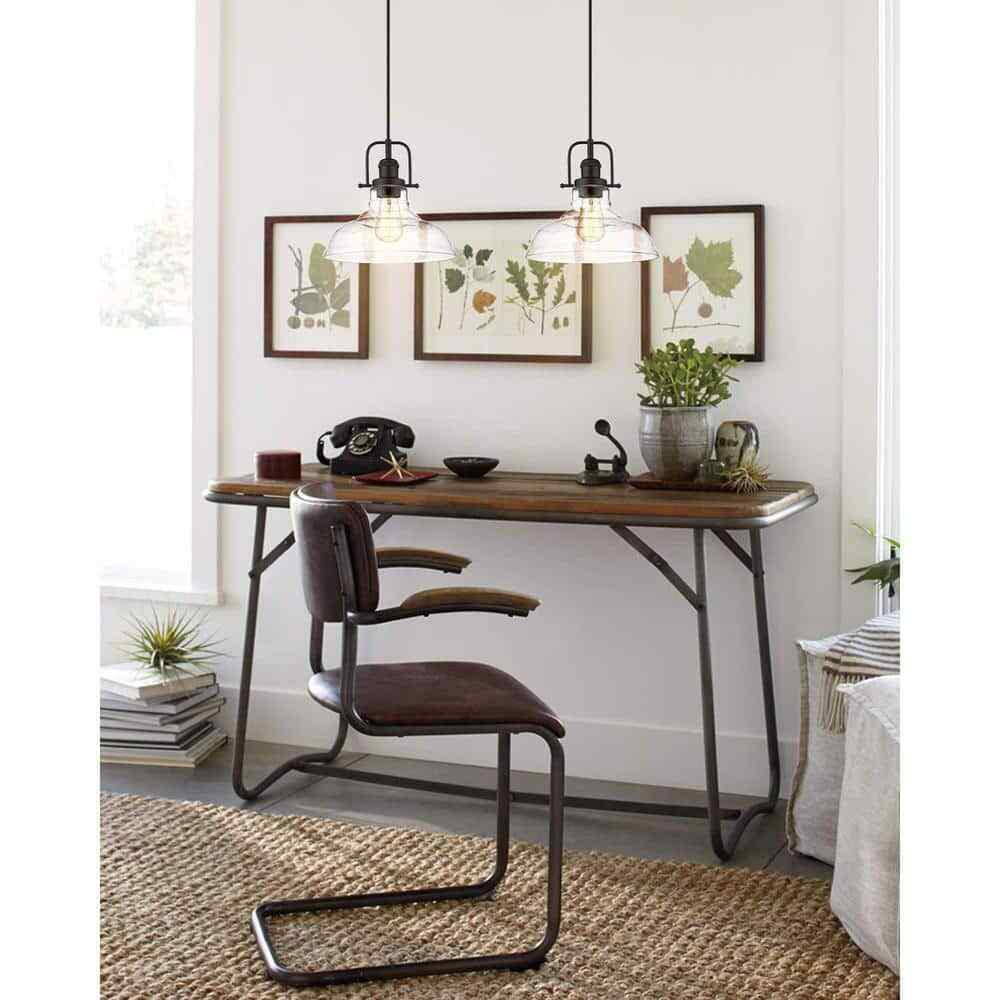 JAZAVA 1-Light Oil Rubbed Bronze Finish Farmhouse Pendant Light w/ Glass Shade