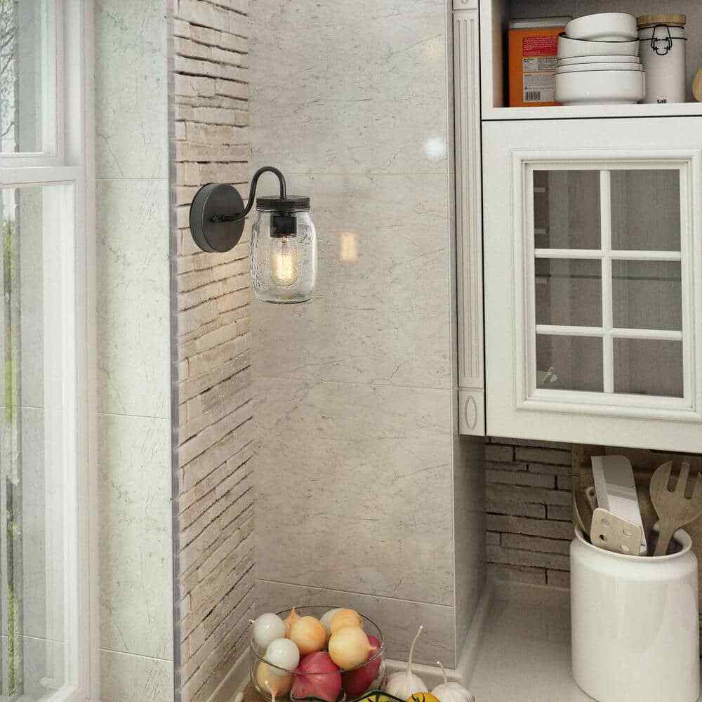 LNC Modern Farmhouse Oil-Rubbed Bronze Wall Sconce with Mason Jar Glass Shade