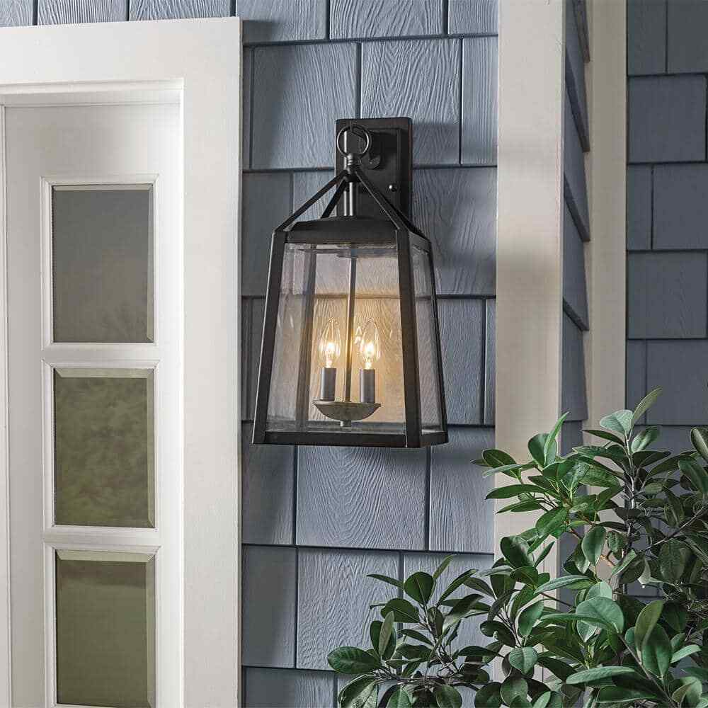 Home Decorators Blakeley Transitional 2-Light Black Outdoor Wall Lantern