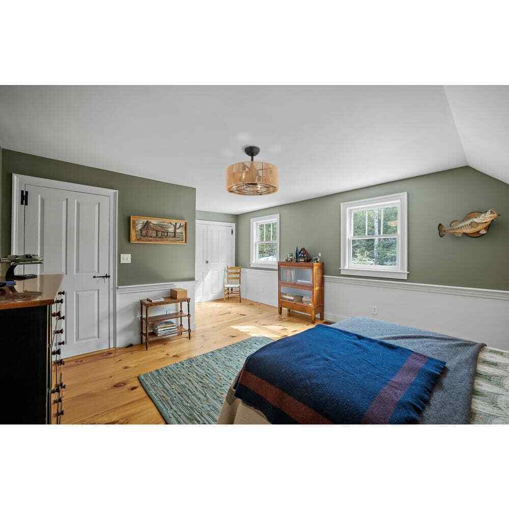 Hampton Bay Montabel 22 in. Indoor Matte Black and Natural Ceiling Fan w/ Remote