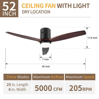PUDO 52 in 1-LIght Black Integrated LED Indoor Ceiling Fan Lighting w/ Remote