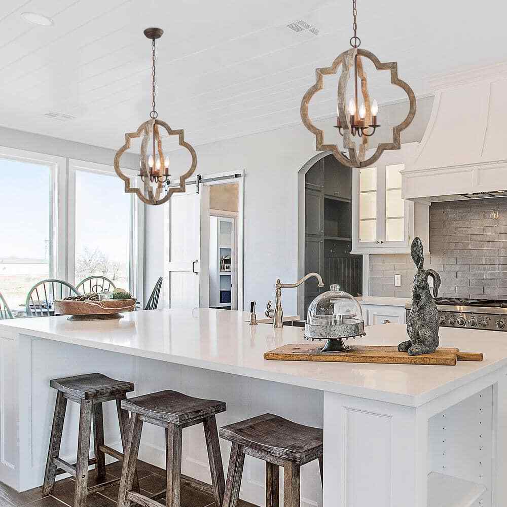 LNC Cage Chandelier Bronze 4-Light Rust Proof Weathered Wood Pendant Light