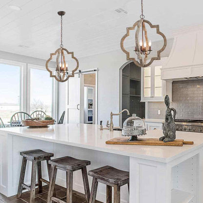 LNC Cage Chandelier Bronze 4-Light Rust Proof Weathered Wood Pendant Light