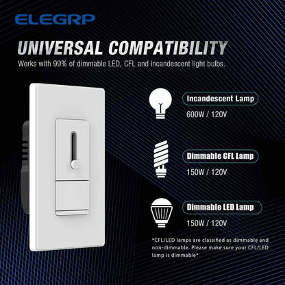ELEGRP Slide Dimmer Switch for Dimmable LED CFLIncandescent Bulbs 2-Pack