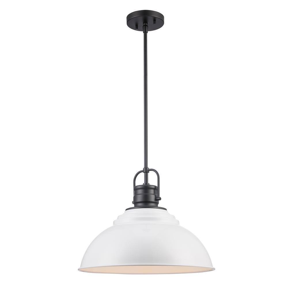 Home Decorators Shelston 16 in. 1-Light Black and White Farmhouse Pendant Light
